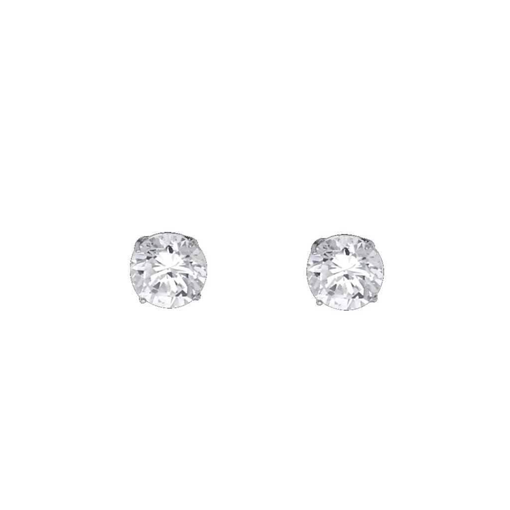 14k White 6mm Round Cz Basket Stud Earrings